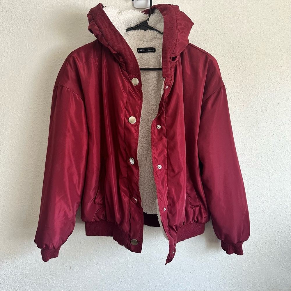 SHEIN Red Jacket with Sherpa Lining and Hood Women’s Size 4